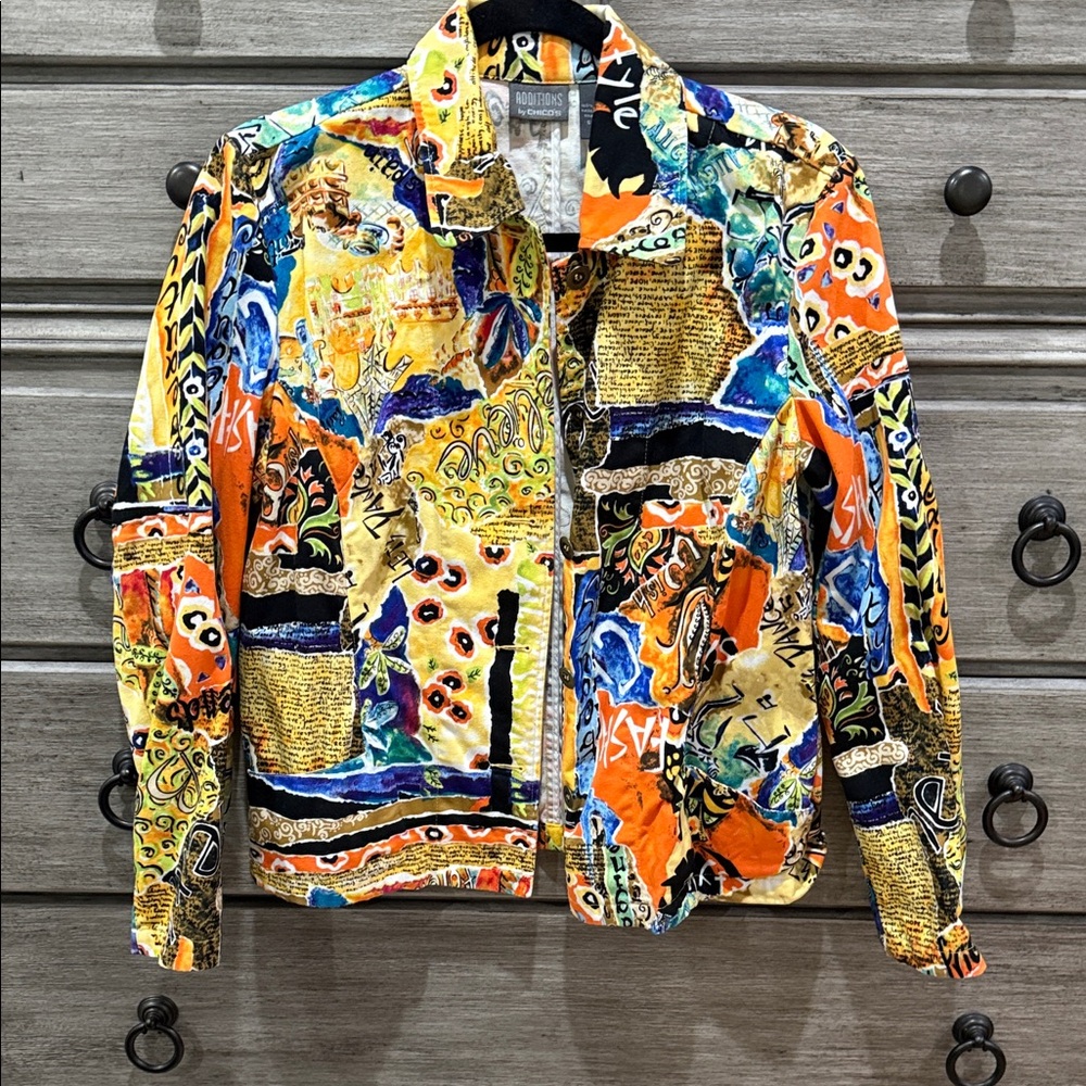 Chicos size 1 Colorful Abstract Print Jacket